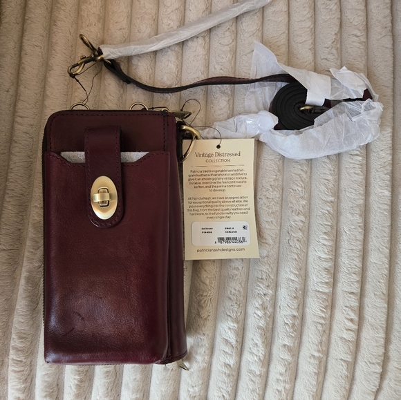 Patricia Nash Burgundy Crossbody Phone Bag with Gold Hardware - Picture 2 of 16